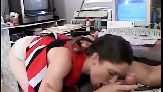 Hot cheerleader babe with juicy tits gets fucked on the floor