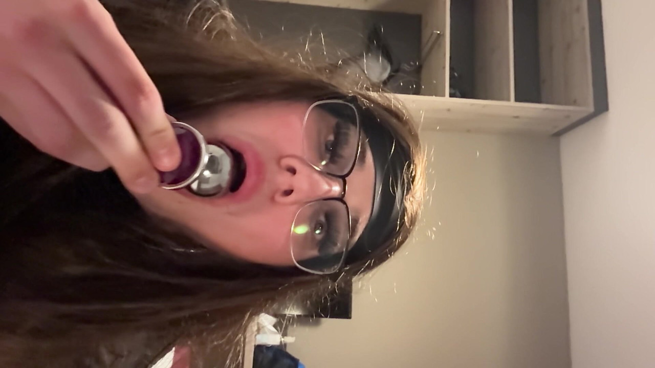Young Caged Sissy Slut plays with plug