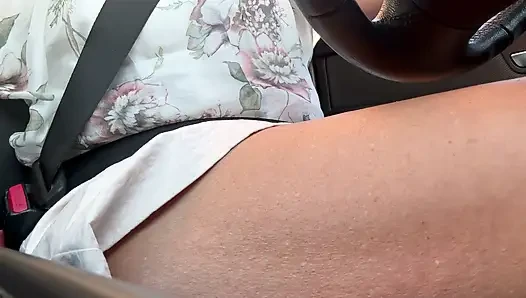 Hot mature lady goes to work and because she's horny she touches her juicy pussy in the car
