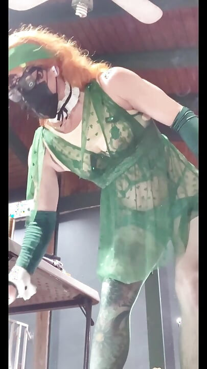 In Green Lingerie and Outfit