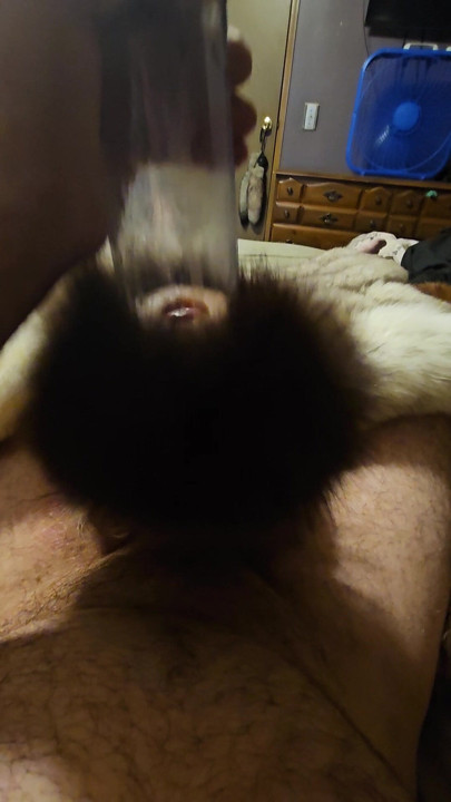 Forced fur penis pump with bunny tail fur fetish whore toy