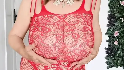 Naughty granny with huge saggy boobs teasing
