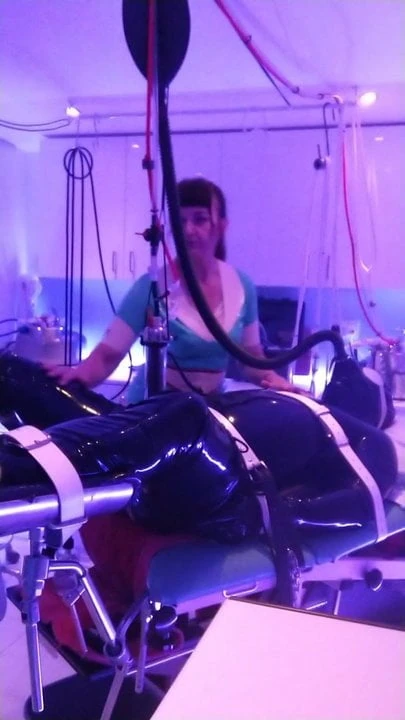 Mistress Jane milks her Latex Drone