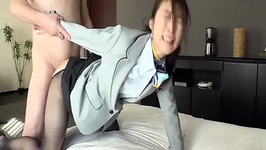 Elegant Flight Attendant. Gentle Smile Turns Into Intense Desire!
