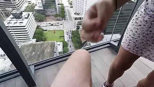 Balcony bj with a cumshot