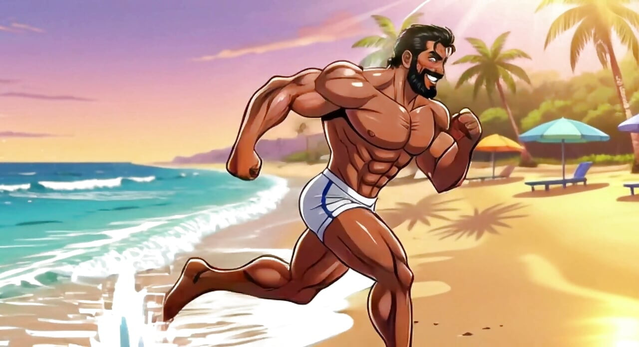 英俊的海滩男人动画