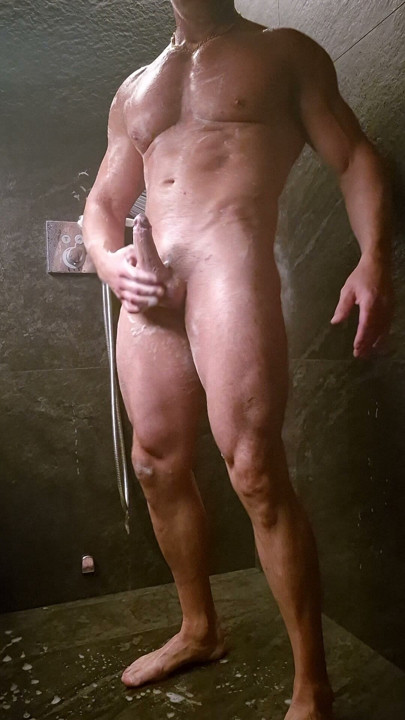Strokinh big cock in shower
