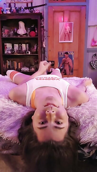 Cute Femboy Squirts Cum in His Mouth and Swallows