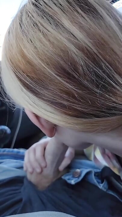 Pretty teen gives a hot POV blowjob in the car!