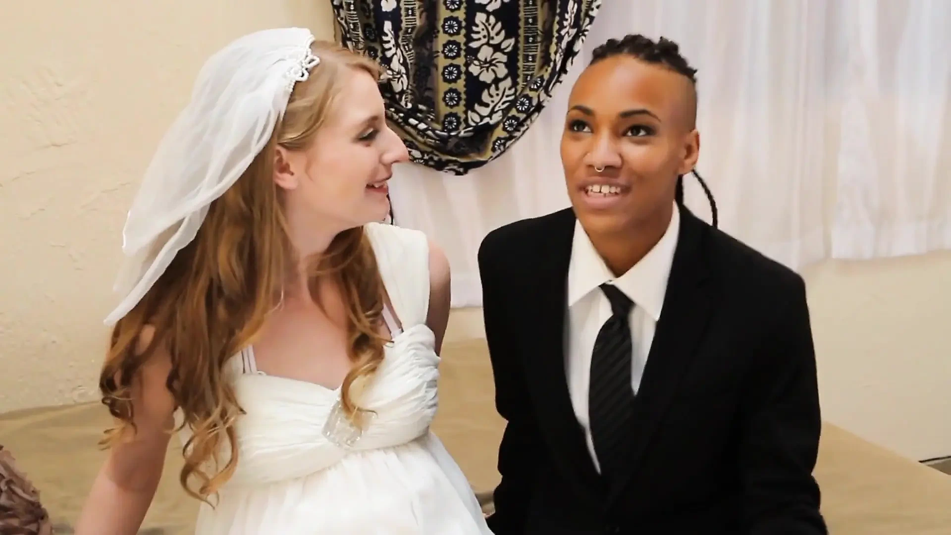 LESBIAN WEDDING NIGHT STRAPON – BLOND AND EBONY BABES