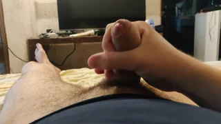 Guy moans and shoots cum