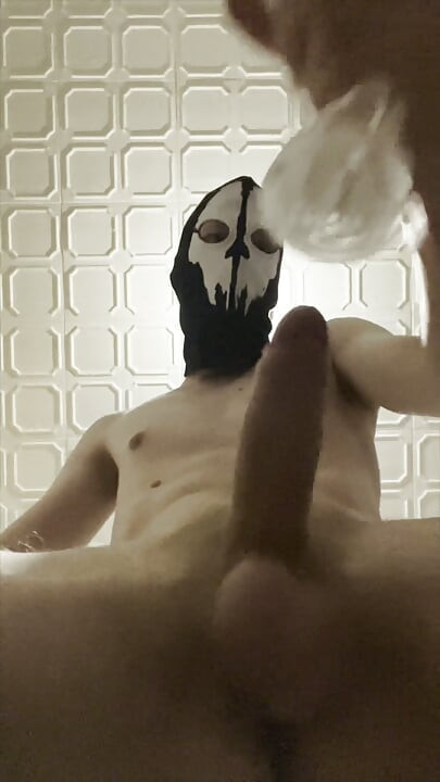 7 Inch (18cm) Hot Cock Owned by a Masked Slim Twink. Flashlight Intense Masturbation, Moaning.