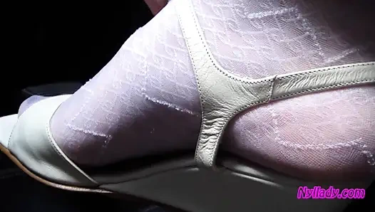 Nyllady Driving in Flats and Changes Her Hosed Feet in Sandals