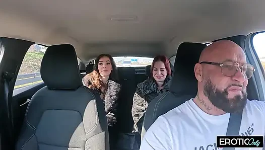 Lucky German Uber Driver Fucks 2 Lesbians!