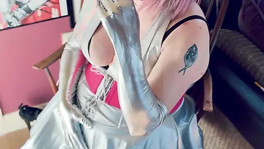 Barbarella Tribute! Tina Snua Dressed In Silver Including Knee High Boots & Gloves Smokes 2 Cigarettes Tip To Tail