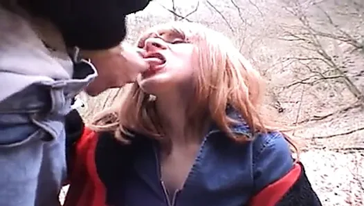 German Redhead Sucking dick in Forest