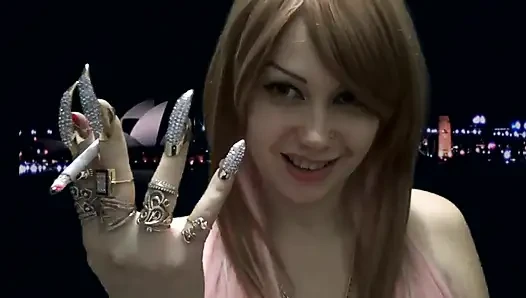 Goddess smoking with all golden hand and nails!