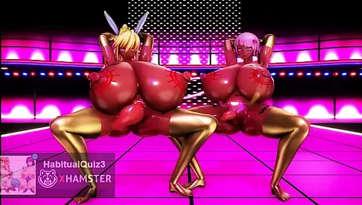 FGO mit höhepunkt Bunny Artoria und Mash machen ein erotisches hüftschüttel-duo tanzen 3d hentai mmd ahegao sperma schlucken, analsex-fick