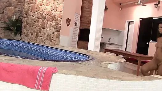 Hot tub fuck with tan line brunette