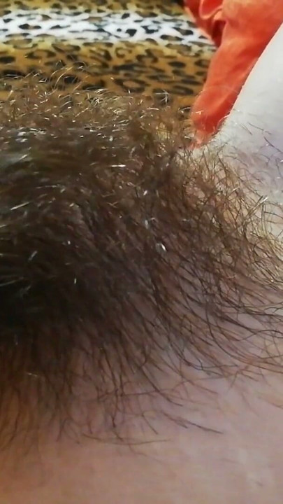 Hairy pussy fetish brushing the bush closeup | Clip 1