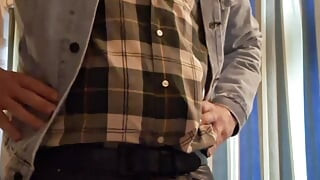 Leather pants jerk off