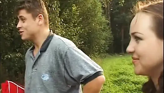 Mature Brunette Devours Cock in Wild Outdoor Group Bang