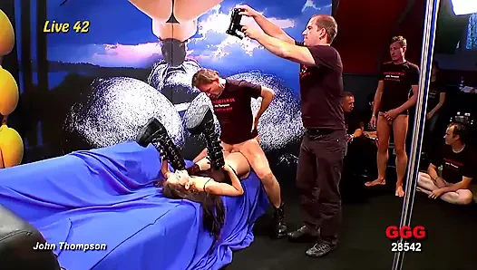 Beefy Stud Fucks Two Silicone Whores in Drooling Ass Fuck Threesome Orgy
