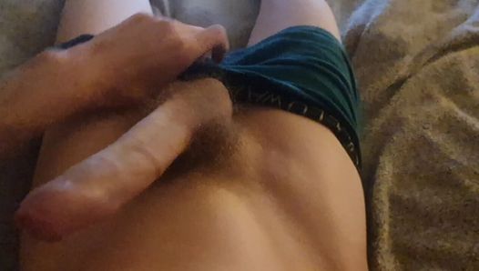 Horny hard cock jerks himself off until he cums with you