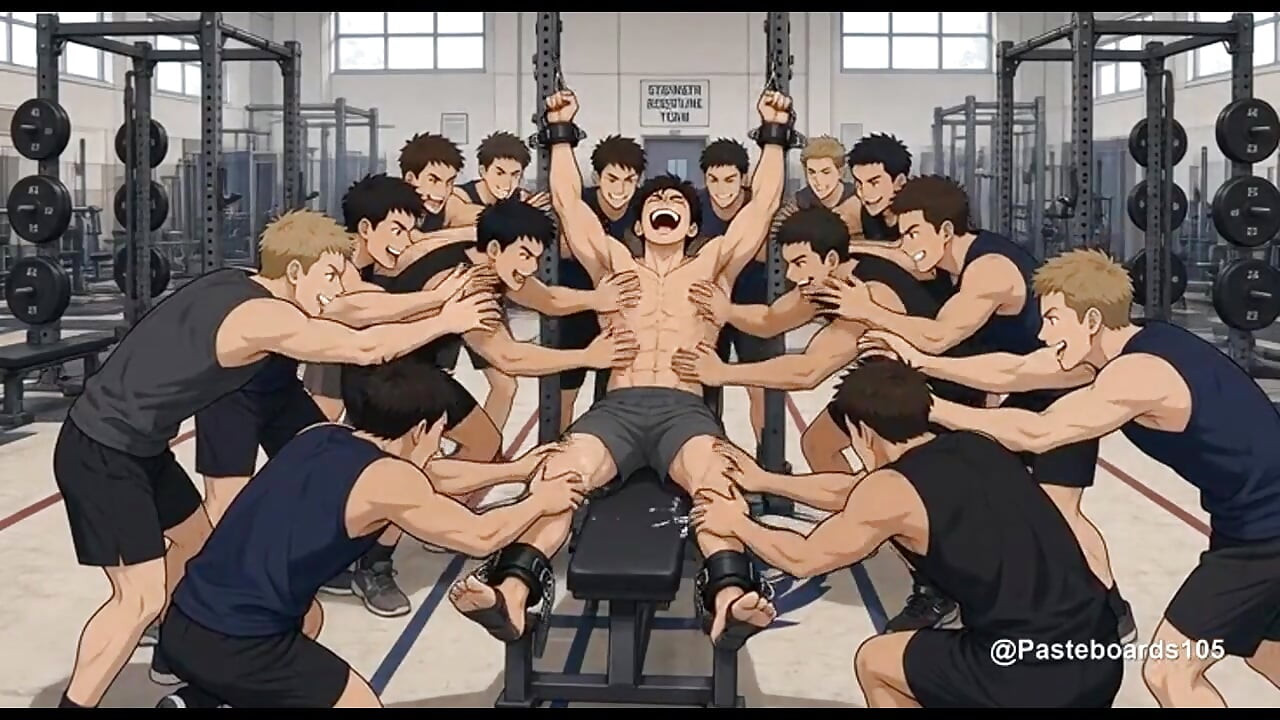 Coach's Punishment - Strapped To The Bench, Tickled By The Whole Squad (2D Anime Bara)