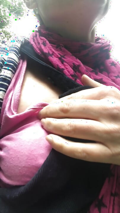 Цицька на відкритому повітрі грає під час прогулянки на відкритому повітрі
