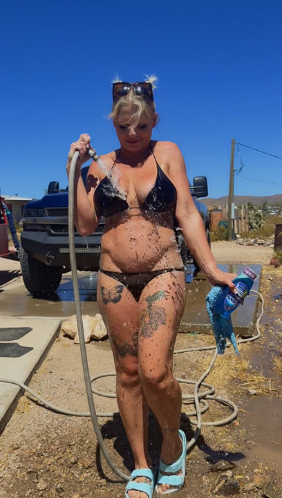Getting myself wet with the hose