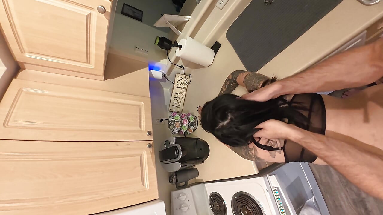 Step Sis Roomate Goth Girl Creampied on the Kitchen While My Wife in Another Room
