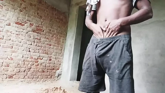 Sweaty Labour Boy Playing With Cock Hair
