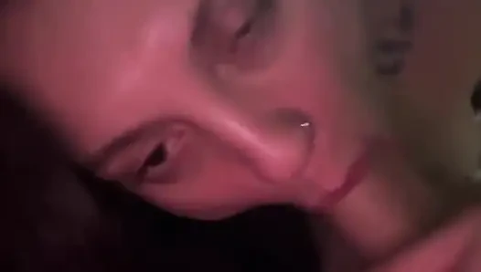 Drooling Blowjob From a Neighbor's Tattooed Bitch While Her Husband Is at Work