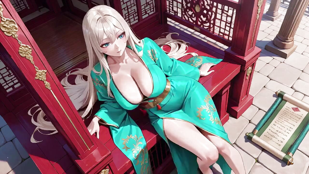 Blonde in a Green Kimono! Lazy Terrace Reading, off-shoulder Design Is Too Sinful!