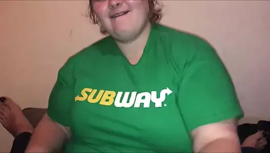 Teen Subway Employee Lets Customer Titty Fuck Her & Cum