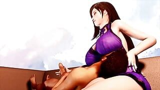 Tifa pone sus enormes tetas en su cara mientras acaricia suavemente su polla