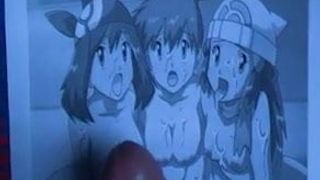 Three anime girls cum on pokemon bitch