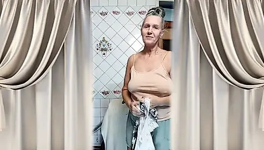 Hot Housewife Lukerya Dances in the Kitchen in the Morning.