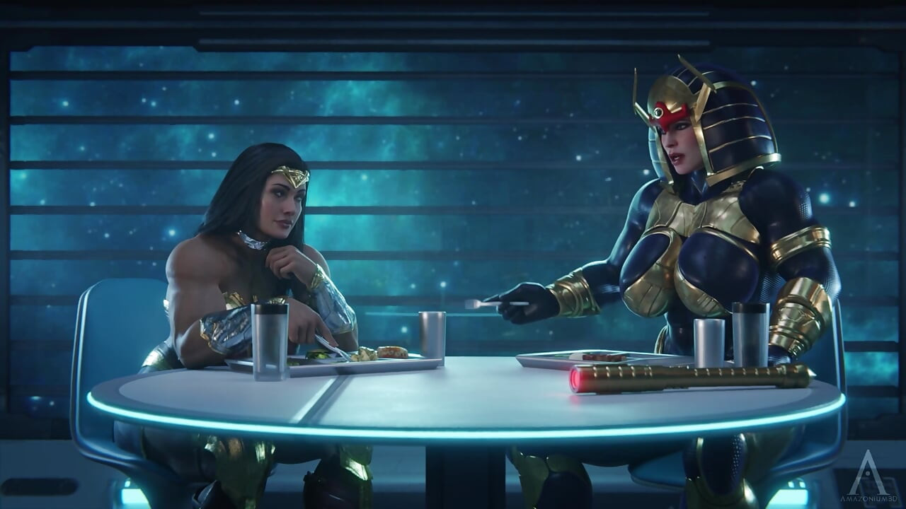 Wonder Woman & Big Barda - 3D Futanari Crossover (Standing Doggystyle & Creampie)