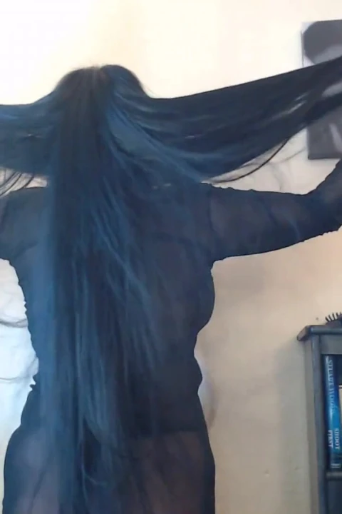 Long hair flipping brushing