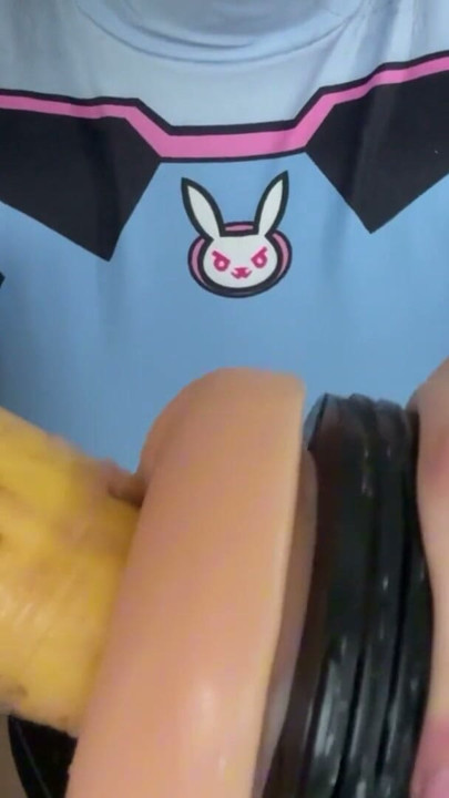 My stepsister  puts a condom on the banana, plays with it, then sticks it in a fake pussy | Clip 1