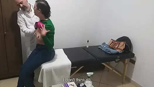 Real doctor examines the patient's anus and breasts.