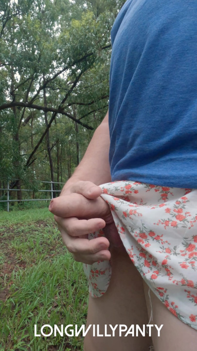 Straight guys goes out in a skirt and panties with his exposed cock