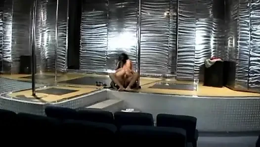 Latina strip teases on pole and takes dick