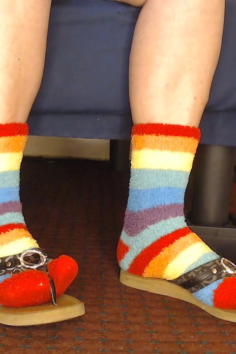 Fuzzy Rainbow Socks Guess Leather Flip Flops