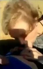 Cute blonde deepthroats outside