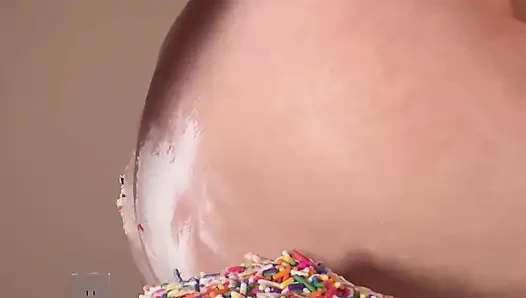 Step mom smashes my birthday cake with her fat pussy