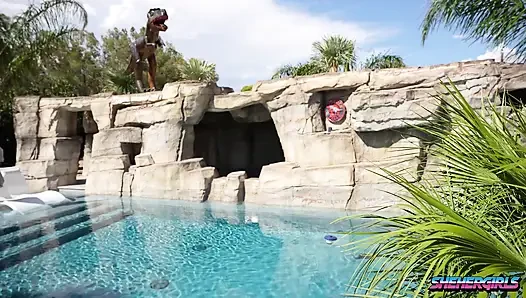 Huge tit blonde fucks hot Trans by the pool