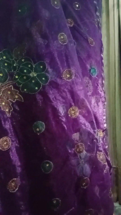 Indian Gay Crossdresser Bottom Gaurisissy showing her big boobs in purple saree | Clip 2